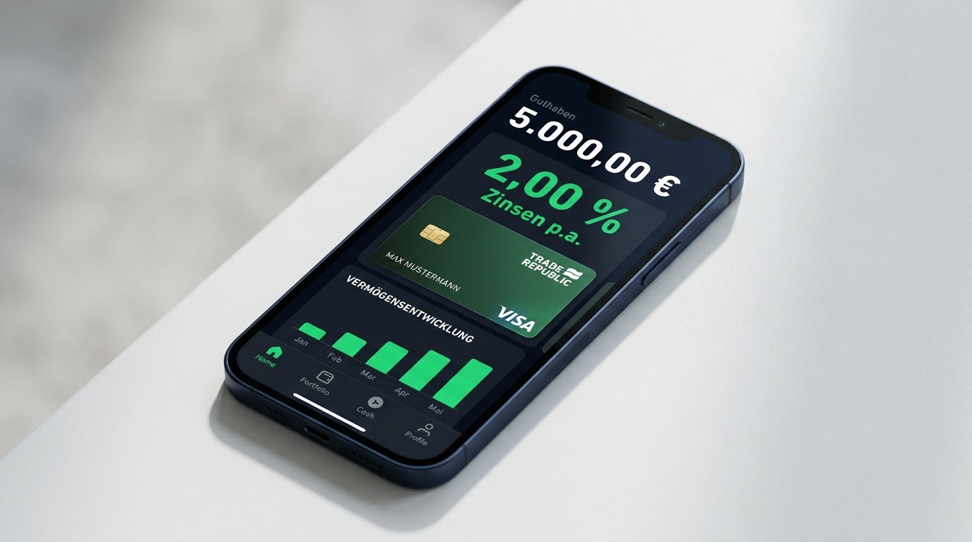 Trade Republic App auf dem Smartphone — 2% Zinsen auf dem Girokonto